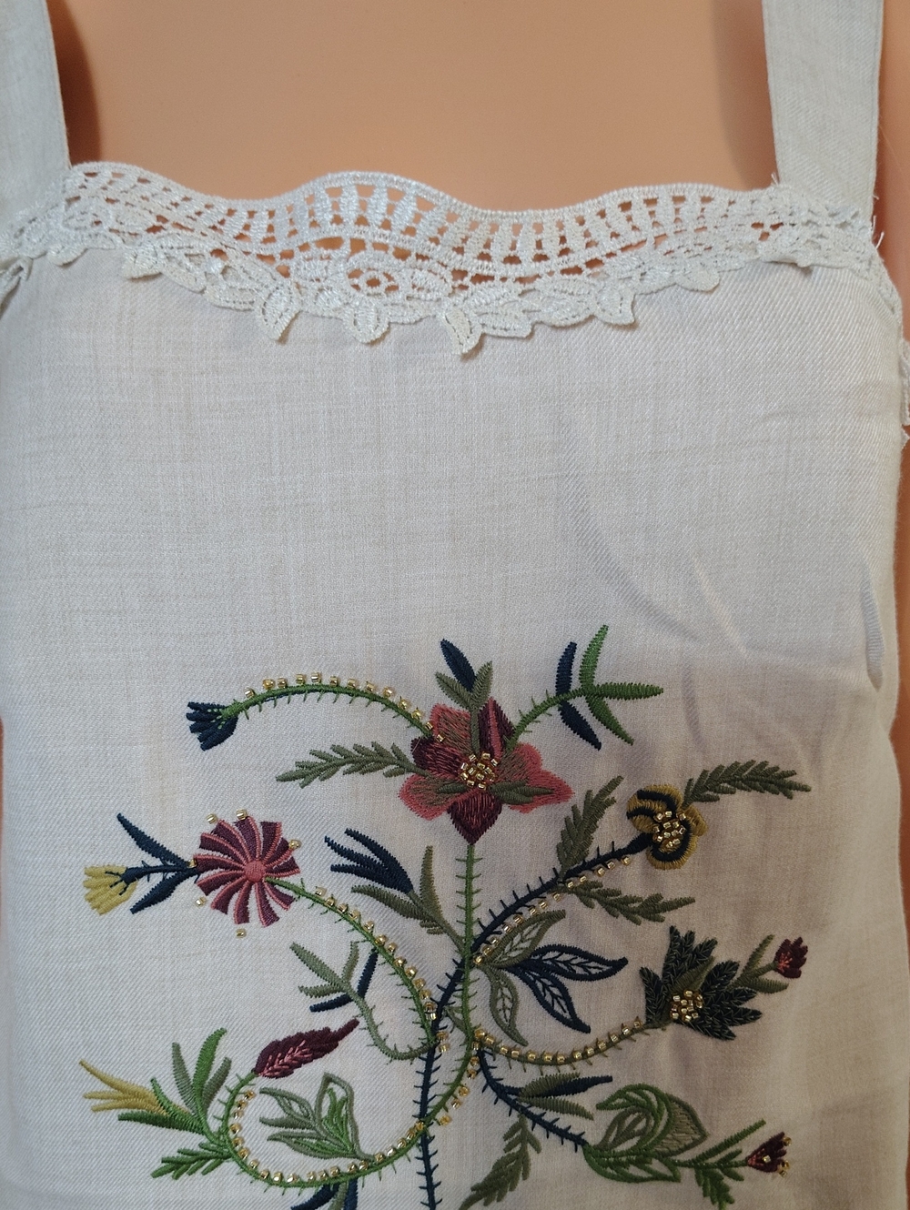 Badgley Mischka Embroidered Linen Boho Cottagecore Tank M - Picture 5 of 14